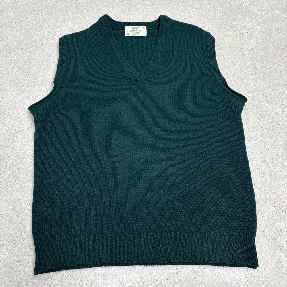 VTG Lord Jeff Sweater Vest Men's M Green 100% Virgin Lambswool USA V‎ Neck READ